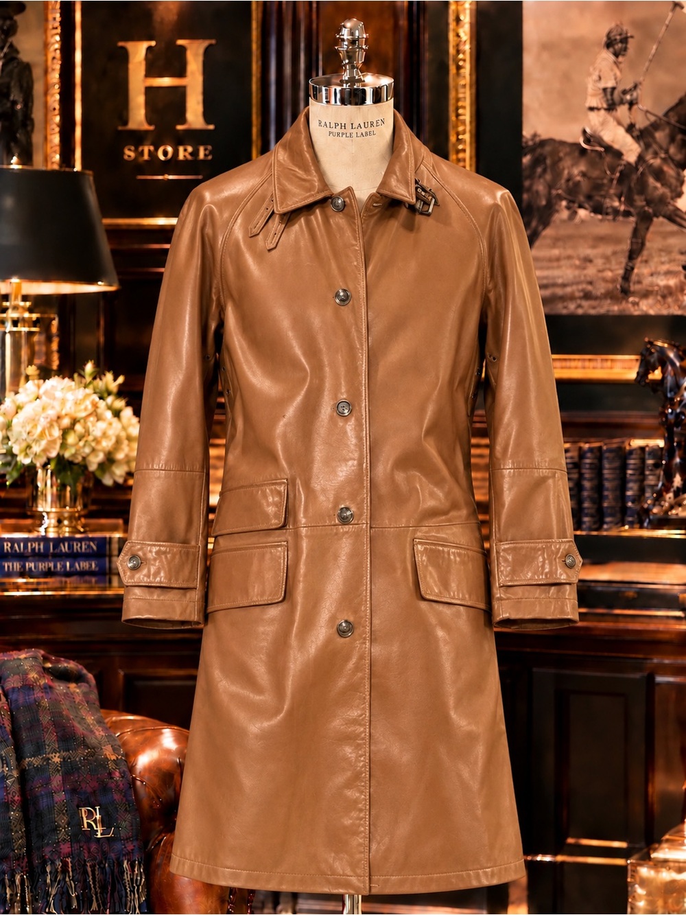 Ralph Lauren Sz Medium 100% Leather Balmacaan Coat